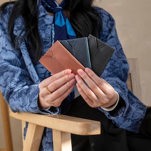 Tarjetero de origami, minitarjetero de cuero, tarjetero de cuero japonés
