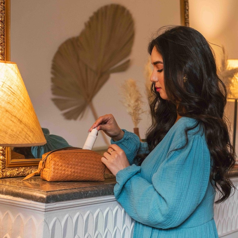 Woven Leather Makeup Bag