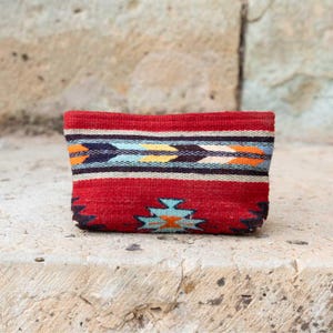 Red Southwest Makeup Bag, Zapotec Pouch, Artisan Made Bag