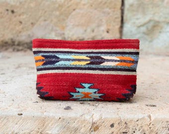 Red Southwest Makeup Bag, Zapotec Pouch, Artisan Made Bag