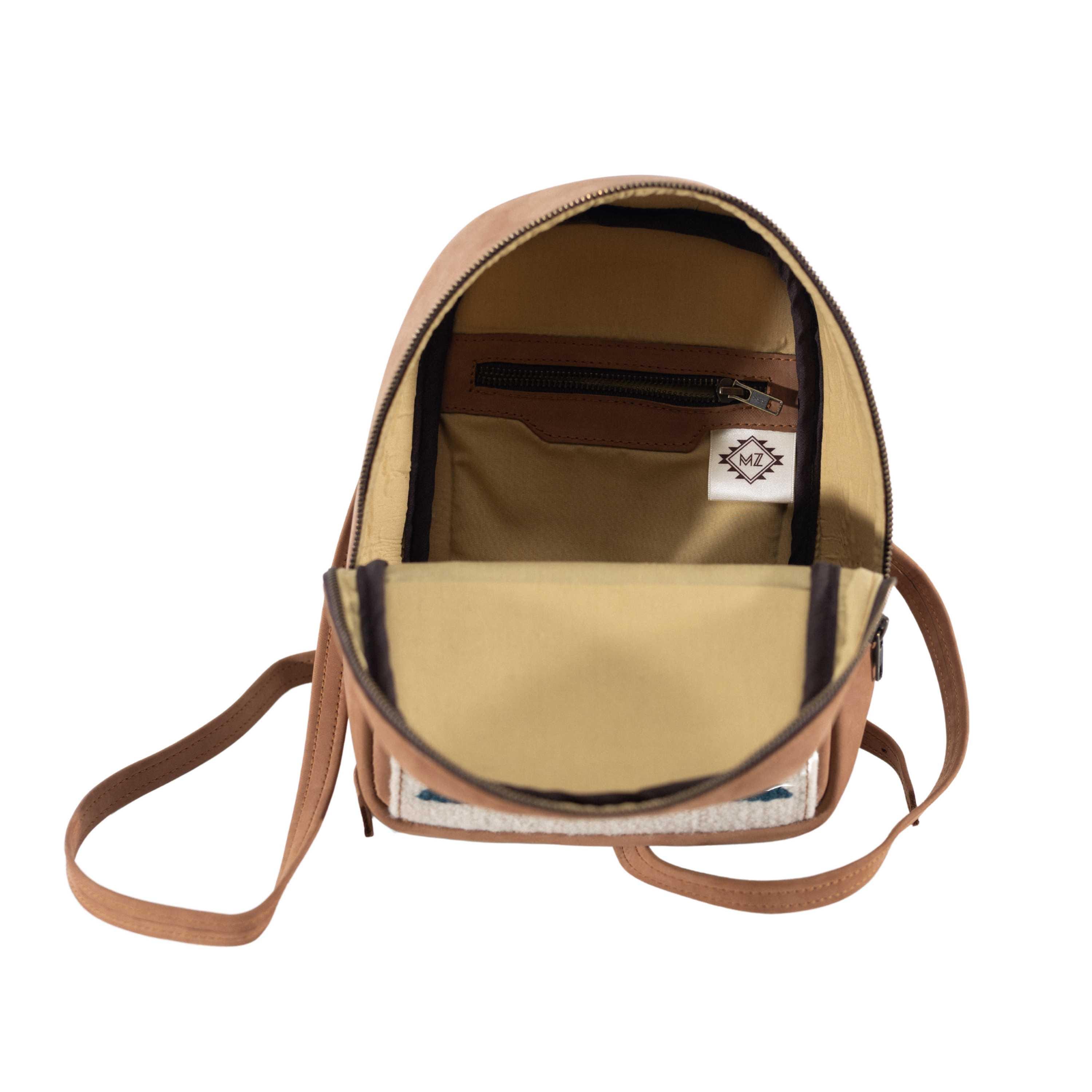 Handcrafted Leather Mini Backpack, Southwest Wool Design - Etsy display picture 2
