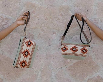 Handwoven Zapotec Clutch Bag, Convertible Crossbody or Wristlet, Artisan Leather Purse