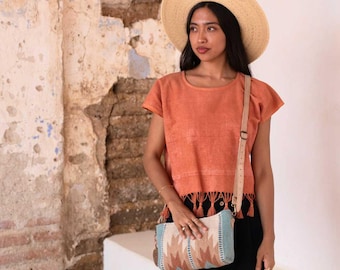 Zapotec Wool Convertible Clutch, Rose Blue Wristlet Crossbody, Artisan Wool Purse