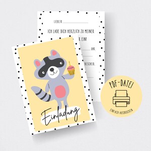 Carte d'invitation "Raton Laveur" pour un anniversaire d'enfant