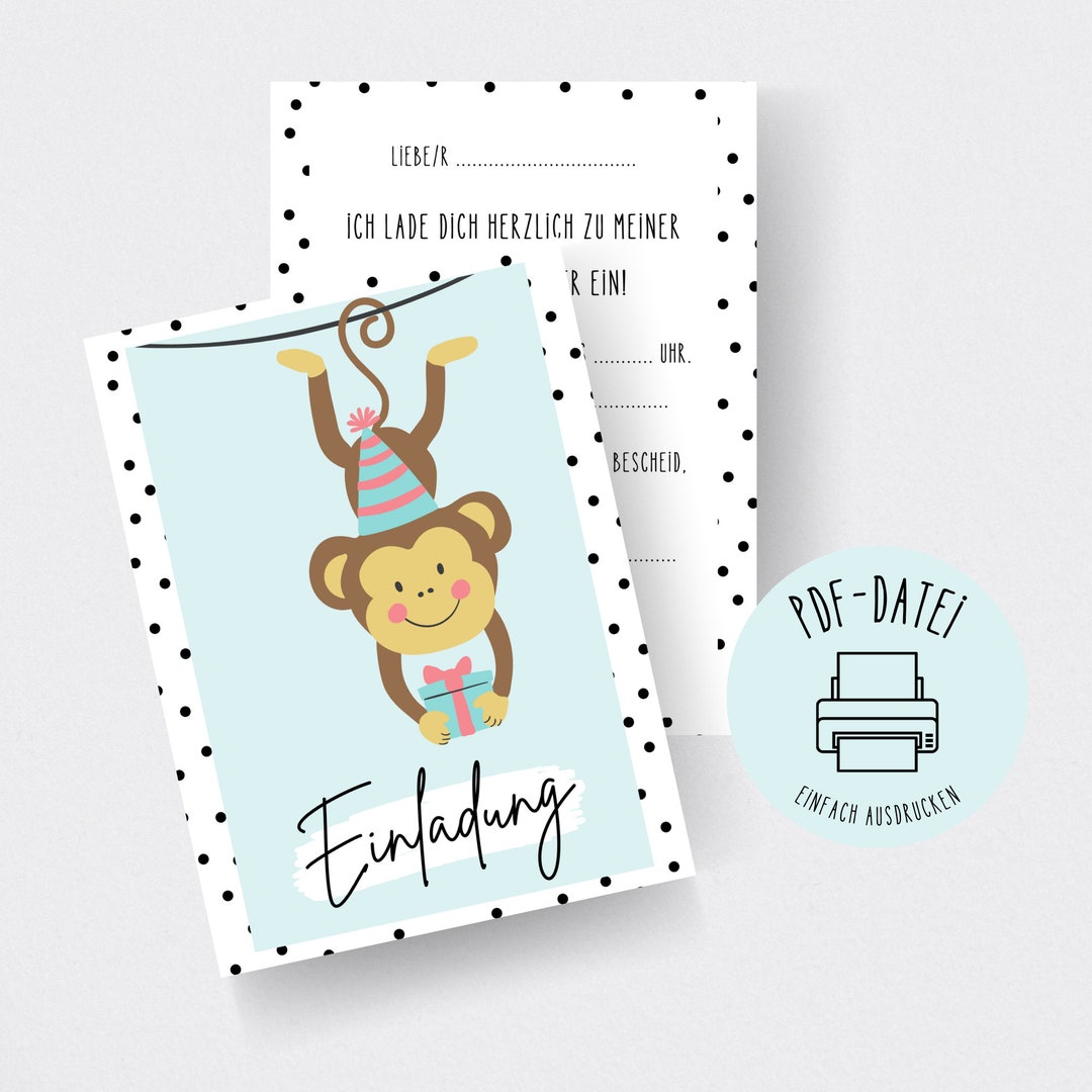 invitation-card-for-children-s-birthday-party-monkey-din-a6-etsy