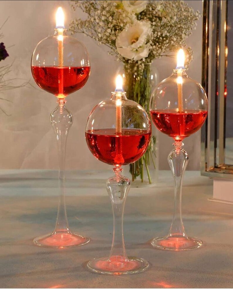 Tall Oil Candle Lamp Blown Glass Candle Lamp Transparent Etsy