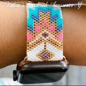 Cinturino per Apple Watch con perline Miyuki, colori primaverili geometrici tribali