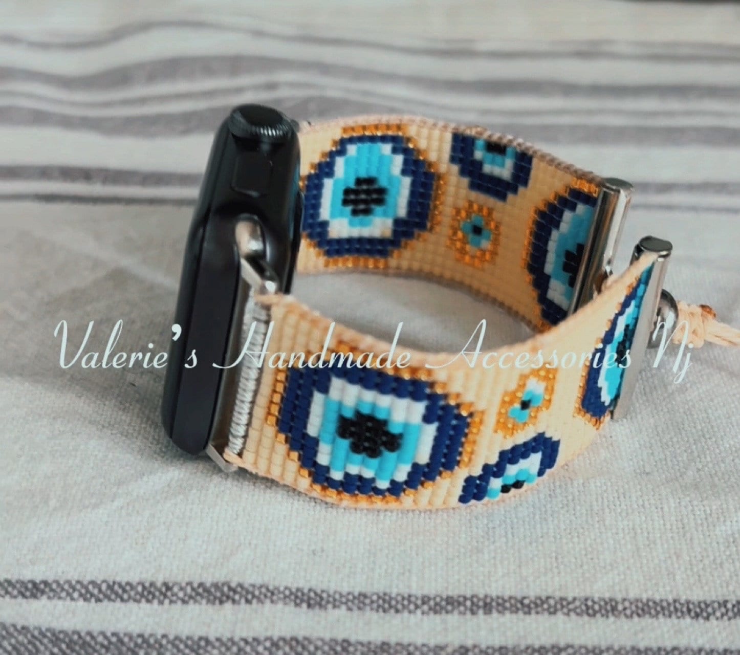 Evil Eye Miyuki Seed Beaded Apple Watch Band with Tassels Protective Evil Eye Print Silicone Band For Apple Watch  main image 2