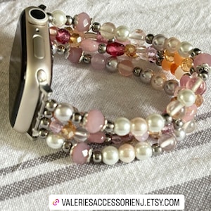 Apple watch Stretchy pink blush beaded bracelet band/ Apple watch babeaded bracelet/ handmade beaded band/beaded bracelet/stone beaded stap