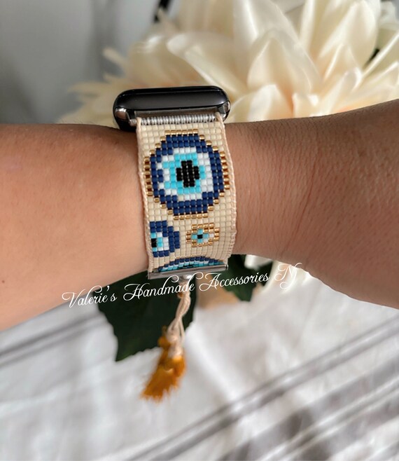 Miyuki Seed Beaded Evil Eye Loom Pattern Apple Watch Band - Etsy display picture 1