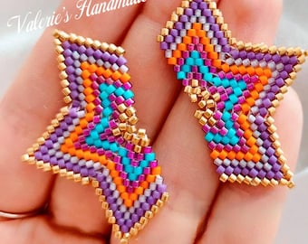 Handmade Miyuki Beaded Half Star Stud Earrings, Statement Jewelry