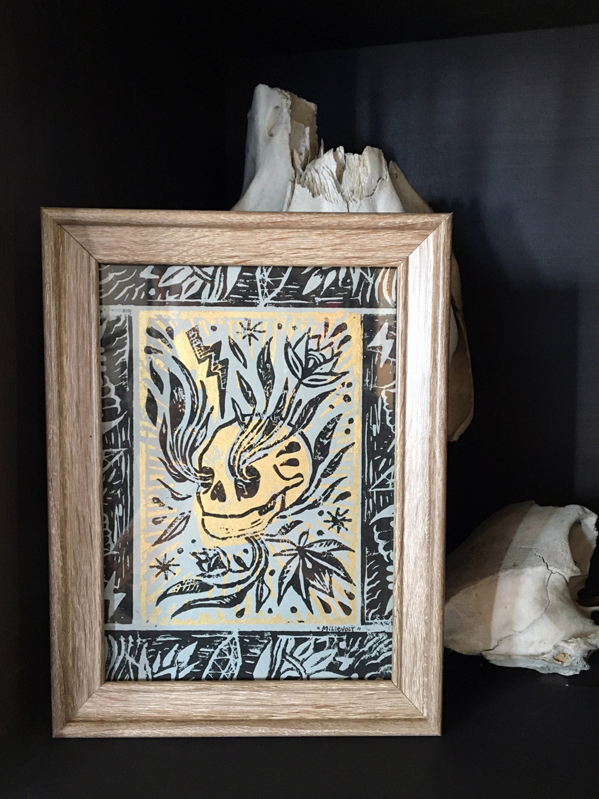 Linogravure Skull 03