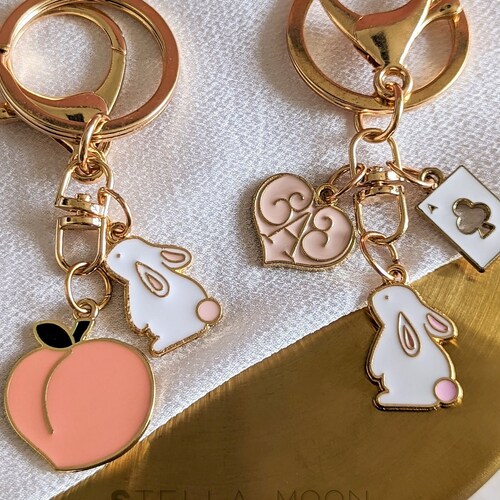 Bunny Keychain Gold Enamel Key Chain Accessory Rabbit Charm | Etsy