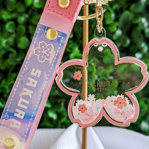 Cherry Blossom Drink Keychain Pink Sakura Liquid Key Chain Etsy