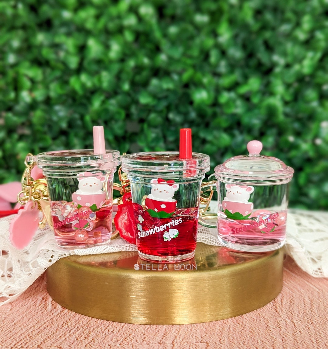 Kawaii Cute Bear Strawberry Glass Cup Set