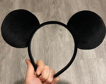 Black Velvet Mickey Mouse Ears, Mickey Mouse, Disney Ears for Boys and Men, Minimalistic Ears, Headband, Black