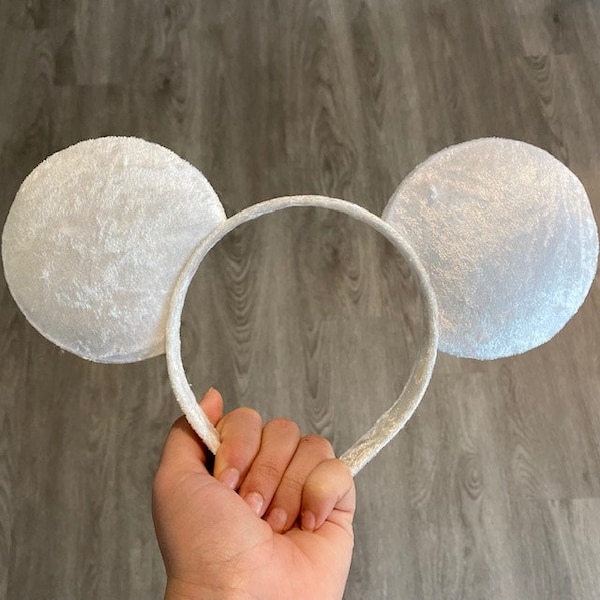 White Velvet Mickey Mouse Ears, Minnie Mouse, Bride Disney Ears, Disney Ears for Boys, Girls, Men, Women, Minimalistic Ears, Headband, White