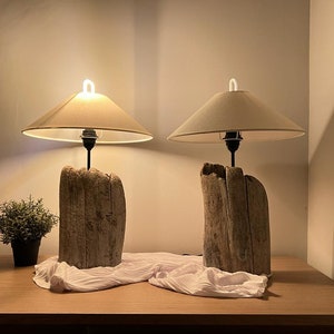 Pair of Lamp, 2 Pcs Driftwood Lampshade,  Rustic Table Lamp, Decorative Warm Night Lamp, Wooden Rustic Bedside Lamp for Bedroom