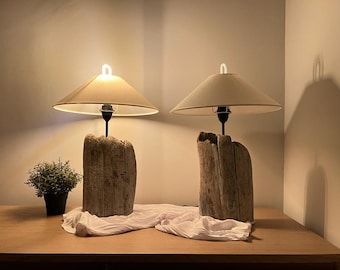 Pair of Lamp, 2 Pcs Driftwood Lampshade,  Rustic Table Lamp, Decorative Warm Night Lamp, Wooden Rustic Bedside Lamp for Bedroom