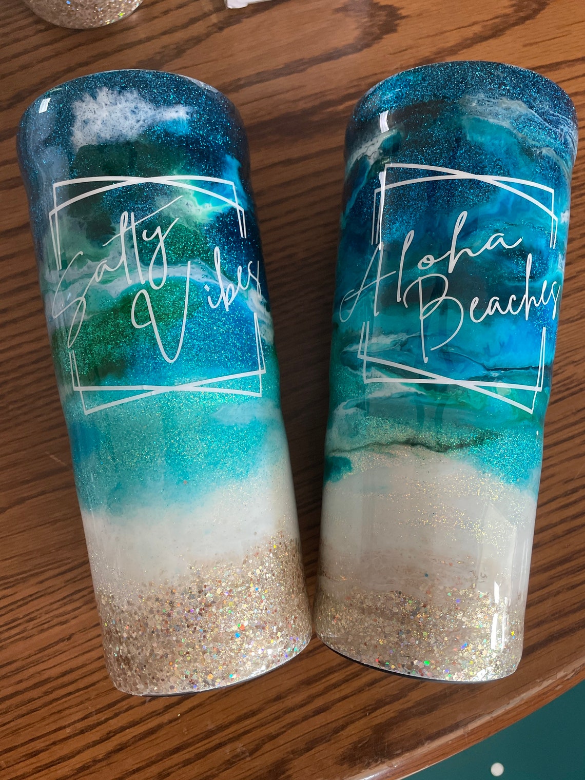 Beach Tumbler resin W/glitter and Alcohol Inks Etsy UK