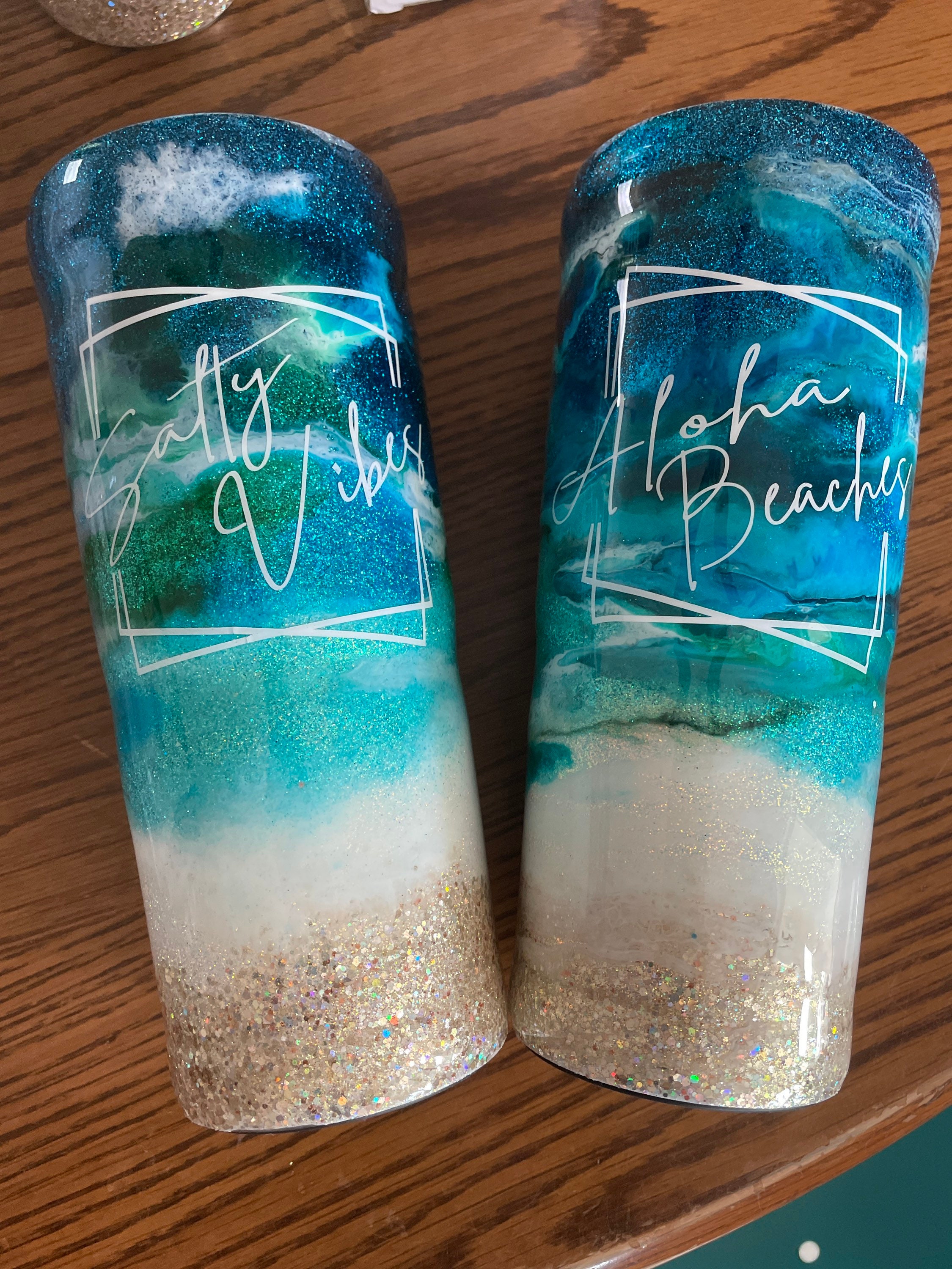 Beach Tumbler Resin w/Glitter and alcohol Inks | Etsy