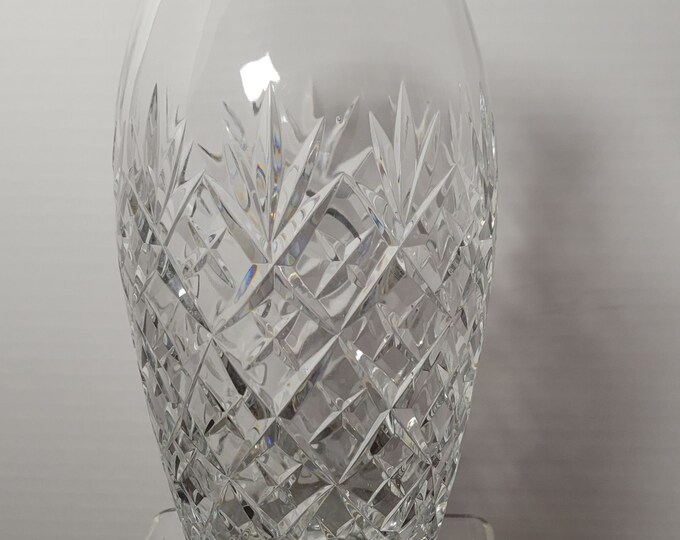 Cut Lead Crystal Vase Large Vintage Diamond Pattern Heavy Cut Crystal
