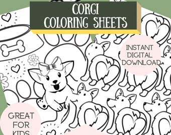 Corgi Coloring Sheets | Printable Colouring Book | Cute Corgi Dog Colouring Pages | Corgi Pet Activity Craft| Kids Gift Instant Download PDF