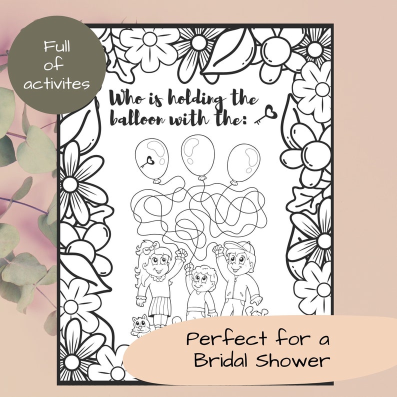 Bridal Shower Coloring Sheets Printable Instant Download, Bridal Shower