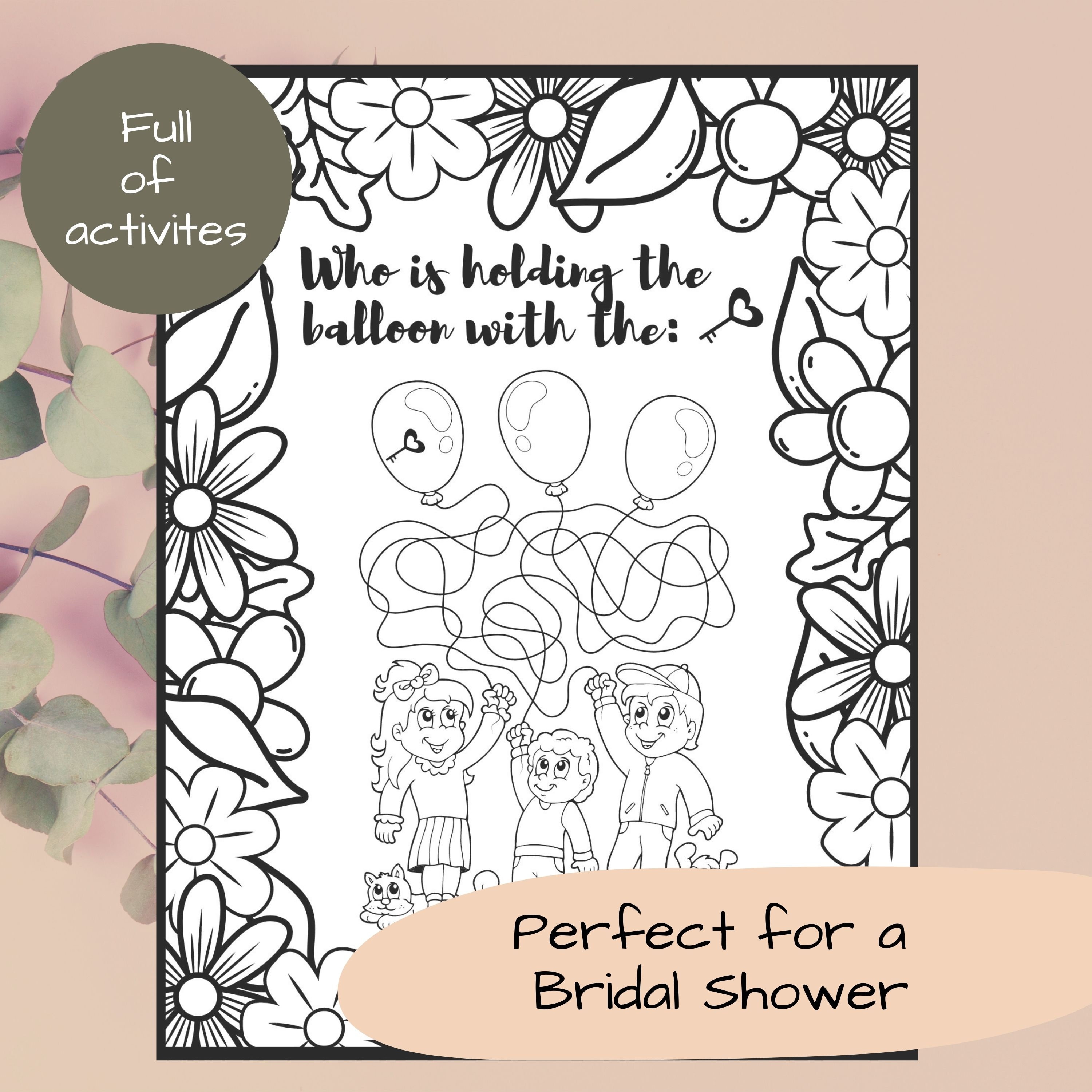 Bridal Shower Coloring Sheets Printable Instant Download, Bridal Shower