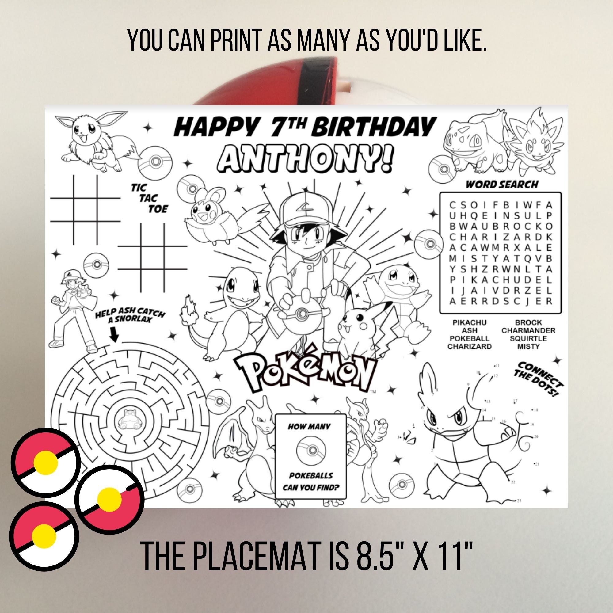 Pokemon Personalized Placemat Pokemon Party Coloring Mat | Etsy