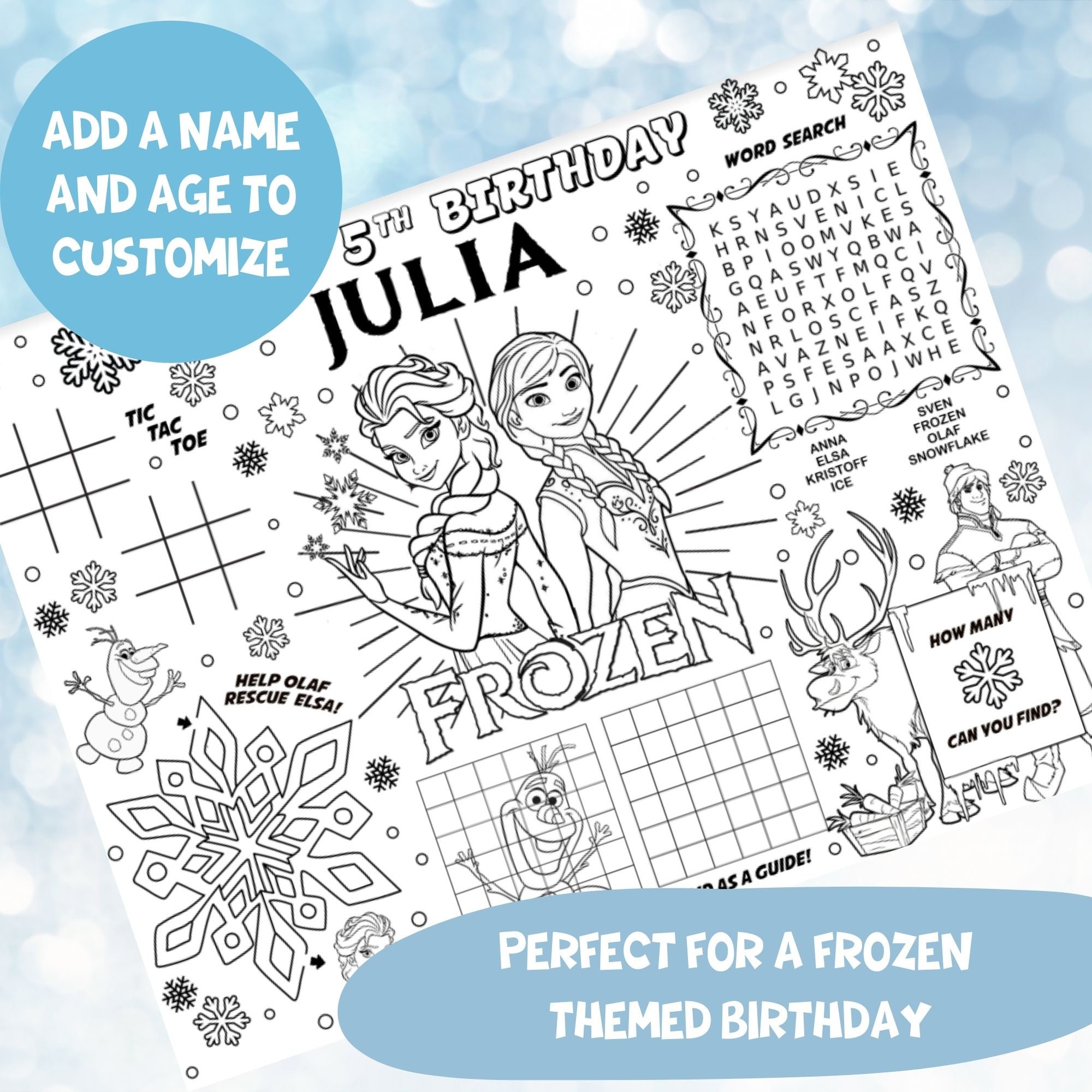 Frozen Disney Personalized Placemat Frozen Party Coloring Mat | Etsy