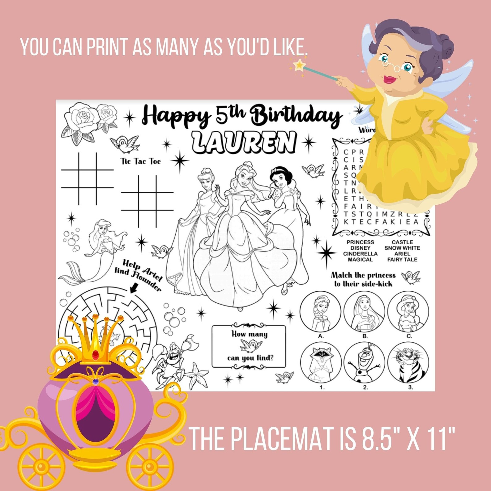 Personalized Disney Princess Placemat Princess Party Etsy