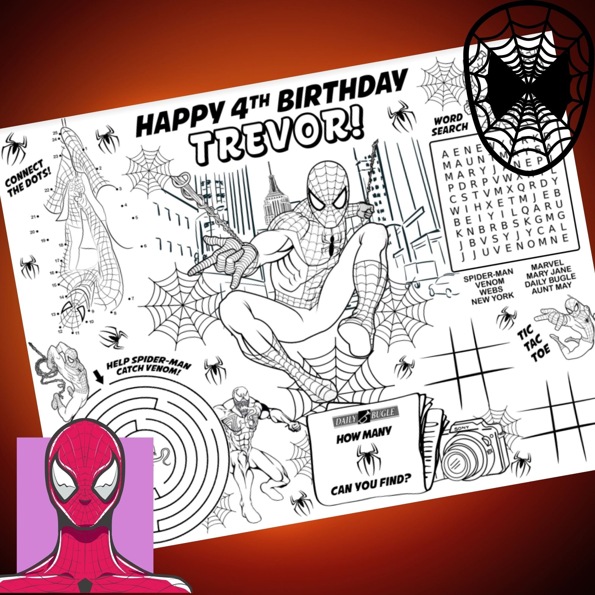 Spiderman Personalized Placemat Spiderman Party Coloring Mat | Etsy