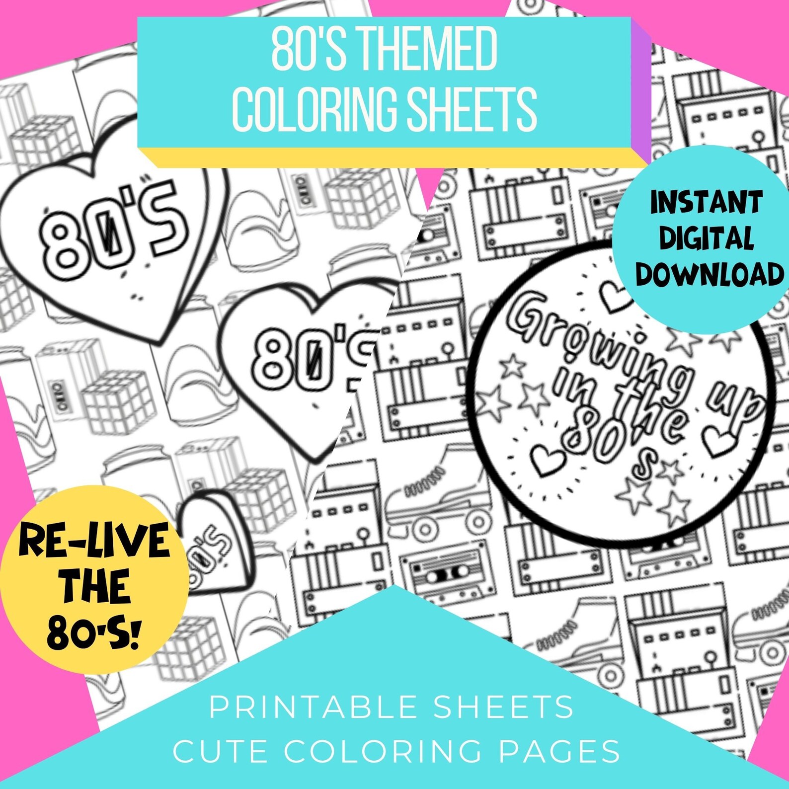 80's Themed Printable Coloring Sheets, Enjoy 80's Nostalgia Colouring Pages for Adults, Fun 80's ...