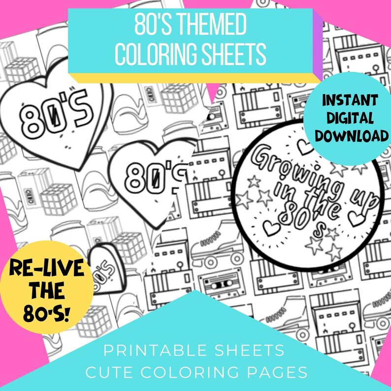 80's Themed Printable Coloring Sheets, Enjoy 80's Nostalgia Colouring ...