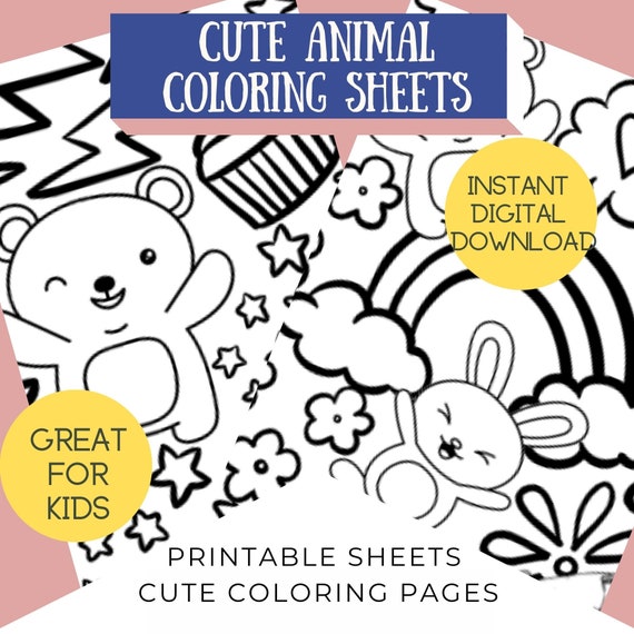 Cute Animal Printable Coloring Sheets for Kids Bear and Bunny | Etsy