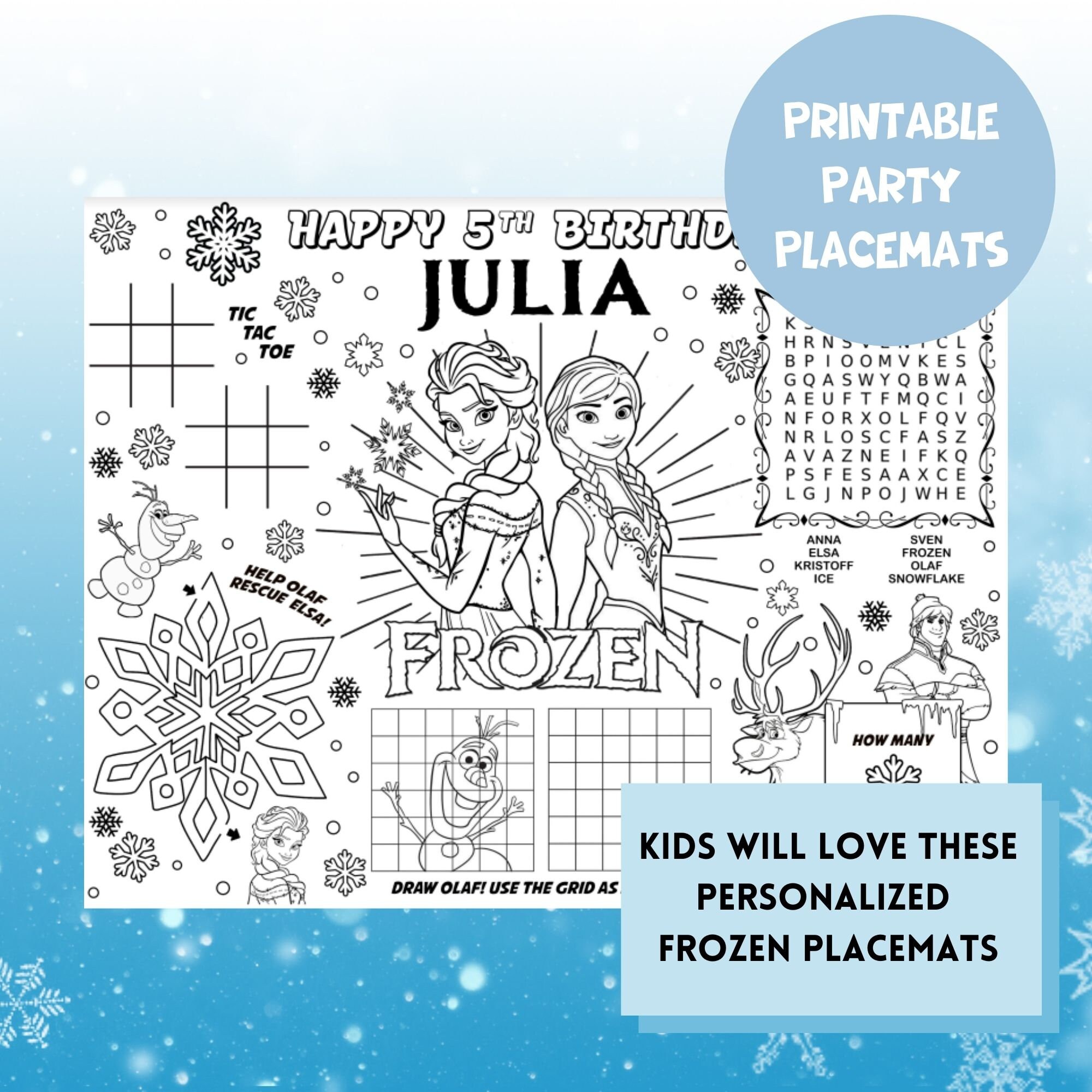 Frozen Disney Personalized Placemat Frozen Party Coloring Mat | Etsy