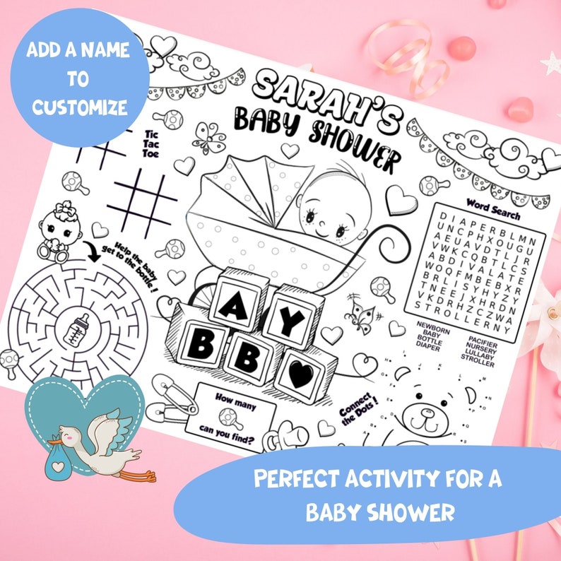 Baby Shower Personalized Printable Placemat Custom Baby Etsy