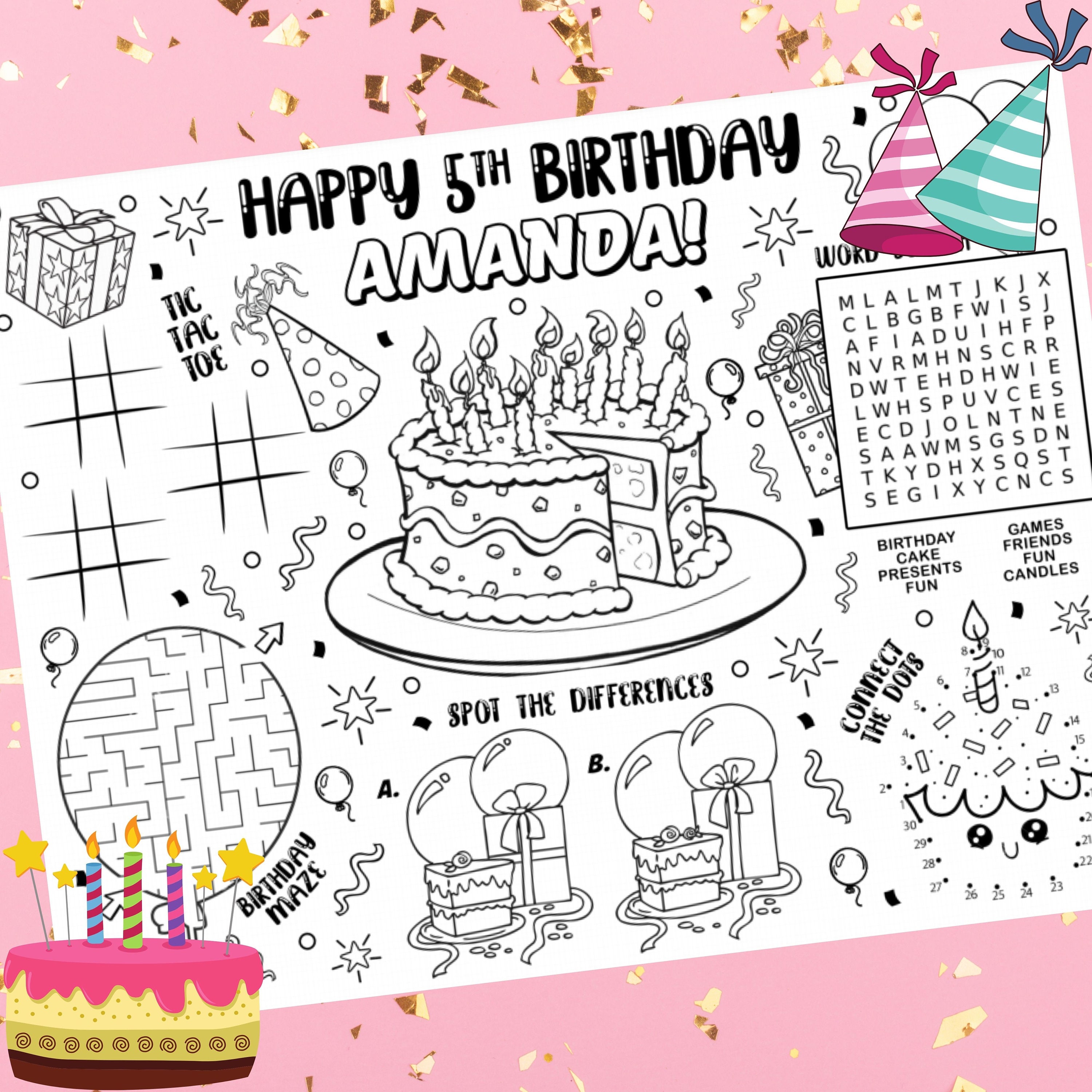 birthday-party-personalized-placemat-kids-birthday-coloring-etsy