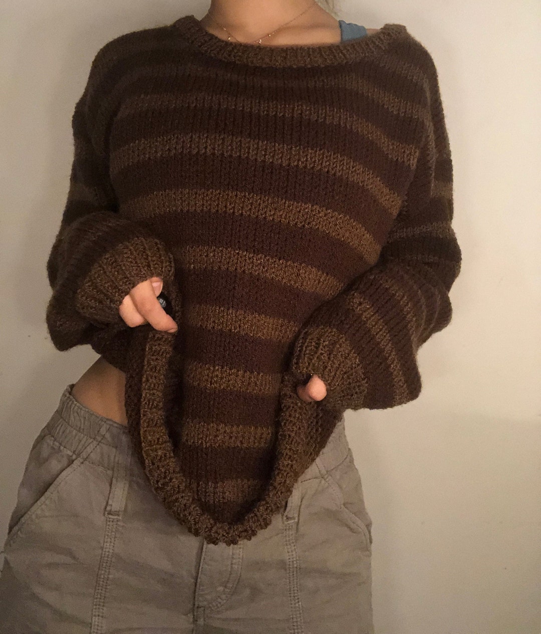 Brown Knit Striped Sweater Jumper Cream Knit Sweater Jumper - Etsy