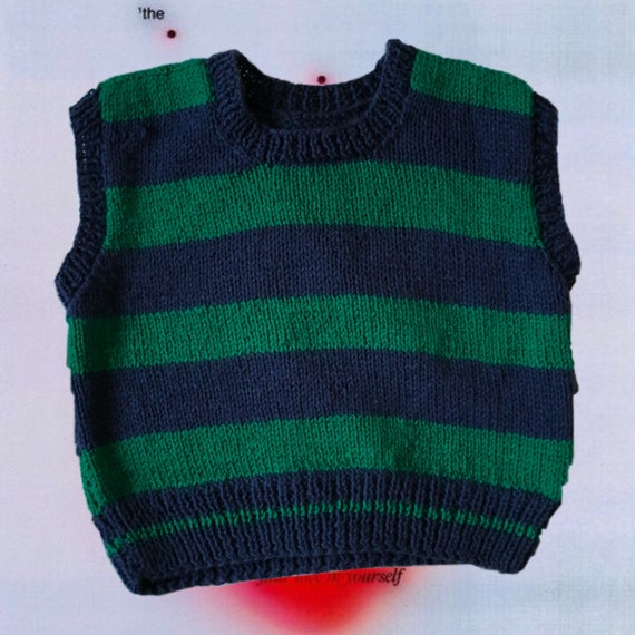Navy Blue Green and Light Blue Cropped Knit Sweater Vest - Etsy