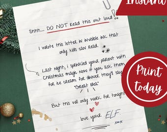 Secret Elf Invisible Ink Letter: Christmas Wish Printable (Digital Download)