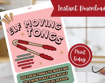 Elf Moving Tongs Printable Sign | Christmas Prop To Safely Move The Elf (Digital Download)