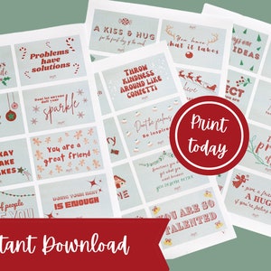 Peut inclure: Ensemble de cartes imprimables avec des citations inspirantes en rouge et blanc sur fond bleu clair. Les cartes présentent des graphiques de vacances festifs et les mots "Imprimer aujourd'hui" et "Téléchargement instantané".