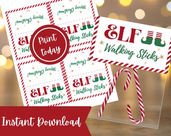 Elf Walking Sticks Treat Bag Topper | Printable Christmas Party Favour (Digital Download)