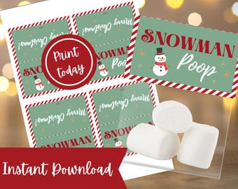 Snowman Poop Treat Bag Topper | Christmas Party Favour Printable (Digital Download)