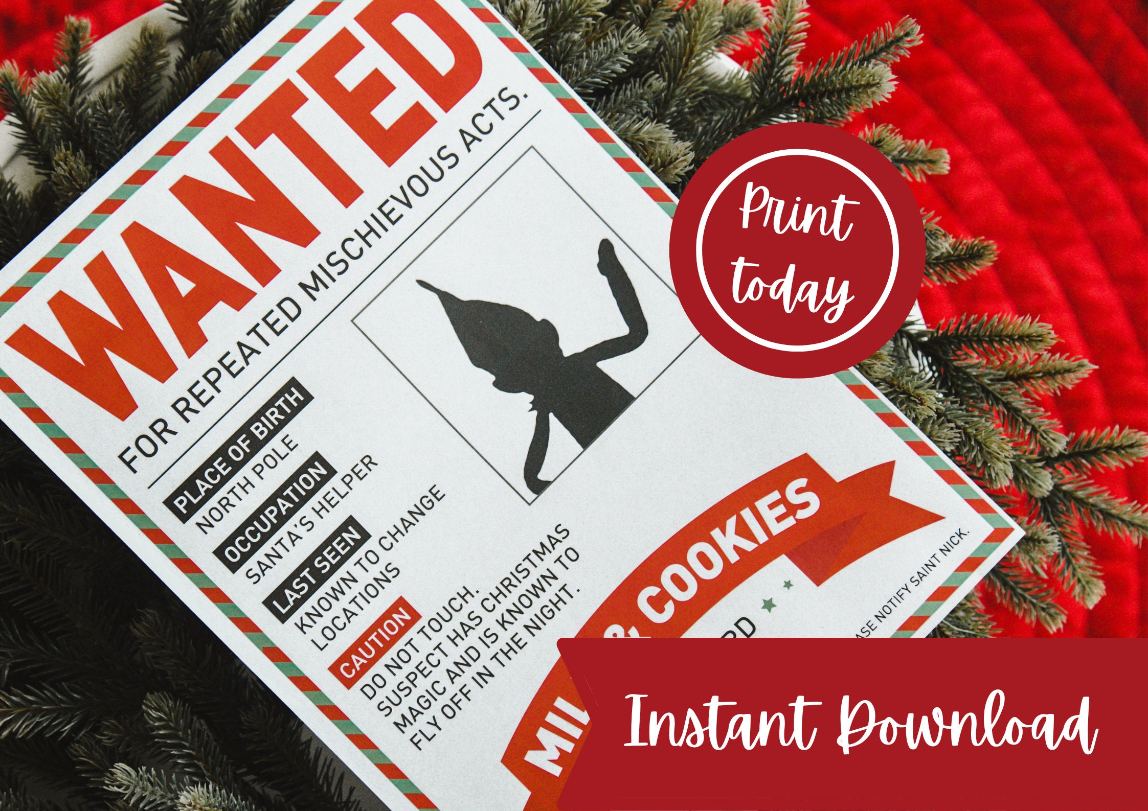 wanted christmas elf reward sign | missing mugshot poster (digital