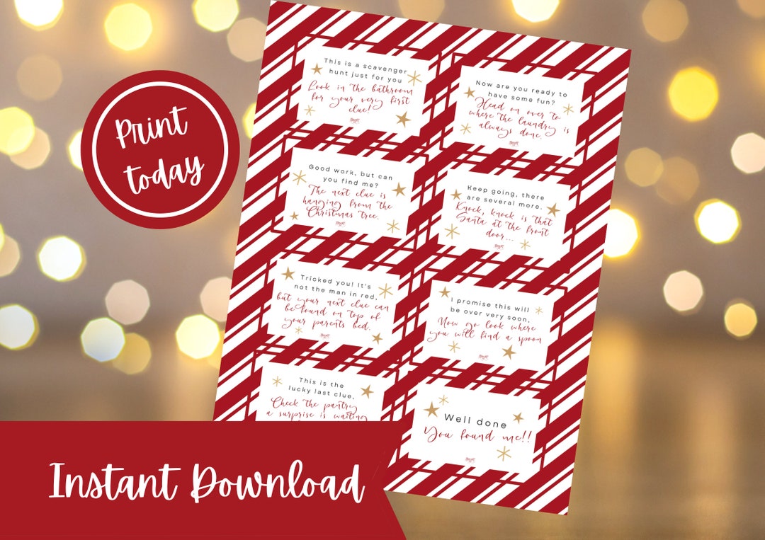 Christmas Elf Scavenger Hunt Printable Cards | Hide N Seek at Home ...