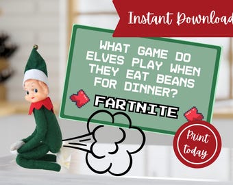 Christmas Elf Fartnite Funny Joke Set Up Idea: Naughty Printable Prank Prop Sign For Gamer Kids (DIGITAL DOWNLOAD)