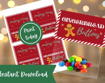 Gingerbread Buttons Treat Bag Topper Printable | Christmas Favour label (Digital Download)
